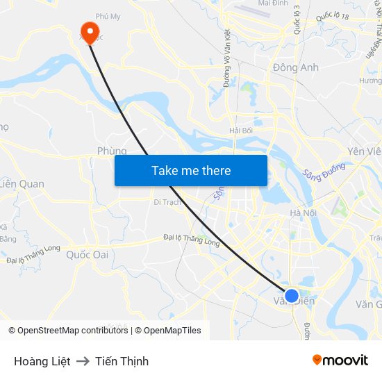 Hoàng Liệt to Tiến Thịnh map