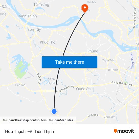 Hòa Thạch to Tiến Thịnh map