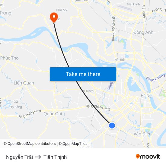 Nguyễn Trãi to Tiến Thịnh map