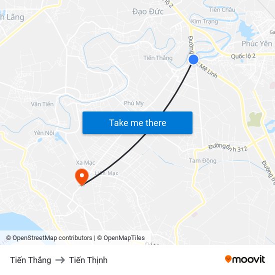 Tiến Thắng to Tiến Thịnh map