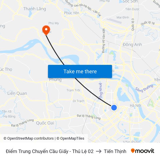 Điểm Trung Chuyển Cầu Giấy - Thủ Lệ 02 to Tiến Thịnh map