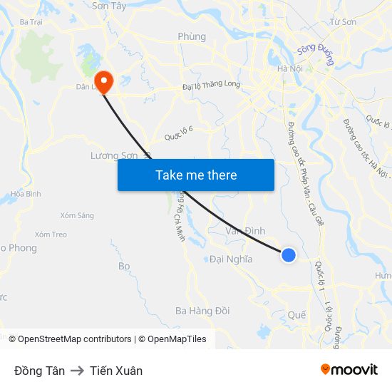 Đồng Tân to Tiến Xuân map