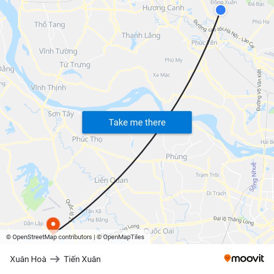 Xuân Hoà to Tiến Xuân map