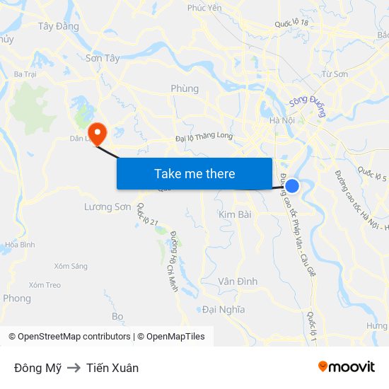 Đông Mỹ to Tiến Xuân map