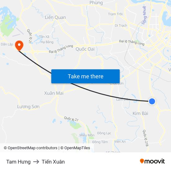 Tam Hưng to Tiến Xuân map