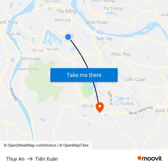 Thụy An to Tiến Xuân map