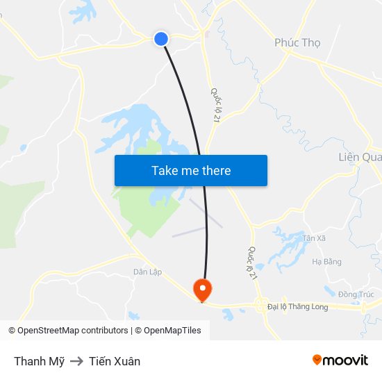 Thanh Mỹ to Tiến Xuân map