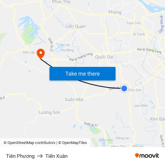 Tiên Phương to Tiến Xuân map