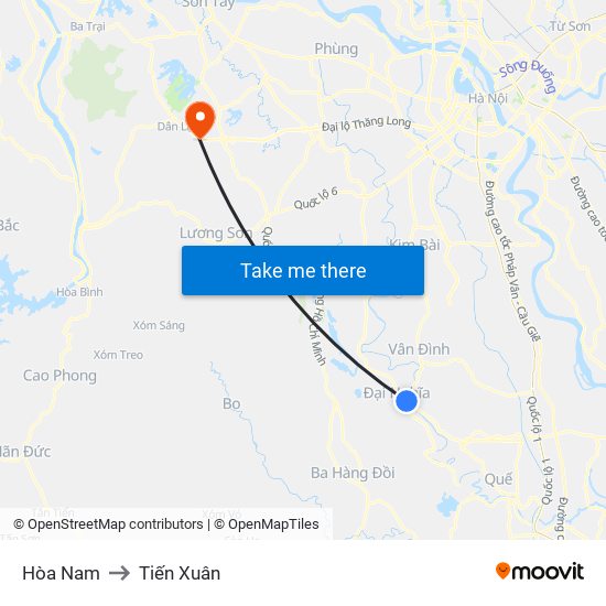 Hòa Nam to Tiến Xuân map