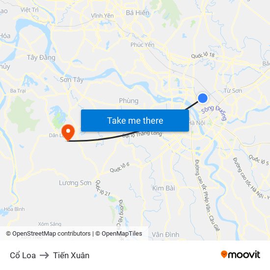 Cổ Loa to Tiến Xuân map