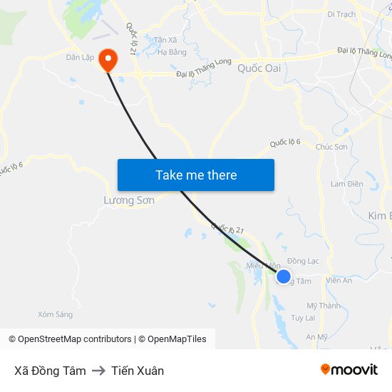 Xã Đồng Tâm to Tiến Xuân map