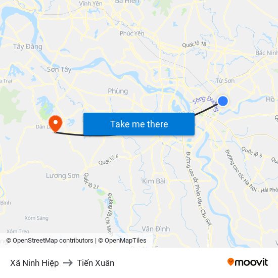 Xã Ninh Hiệp to Tiến Xuân map