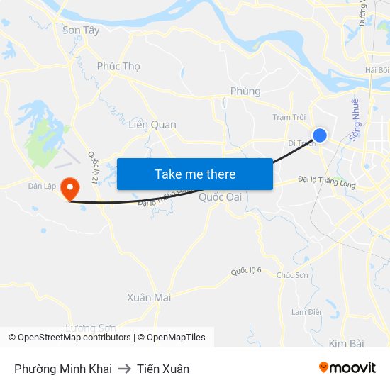 Phường Minh Khai to Tiến Xuân map