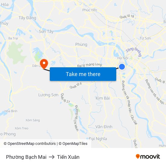 Phường Bạch Mai to Tiến Xuân map