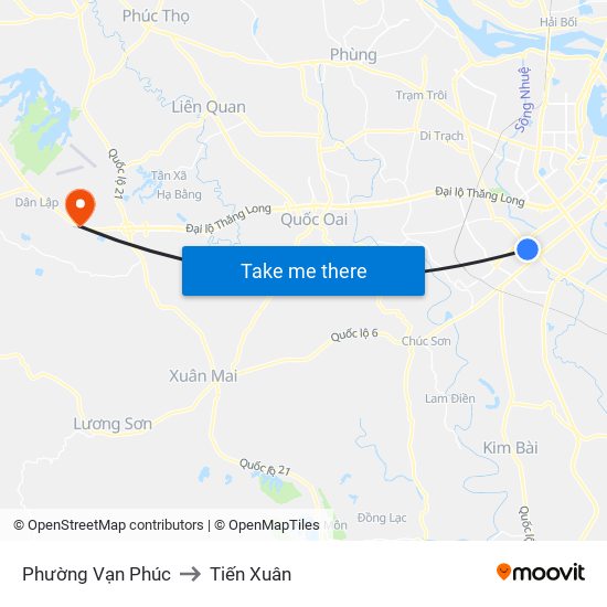 Phường Vạn Phúc to Tiến Xuân map