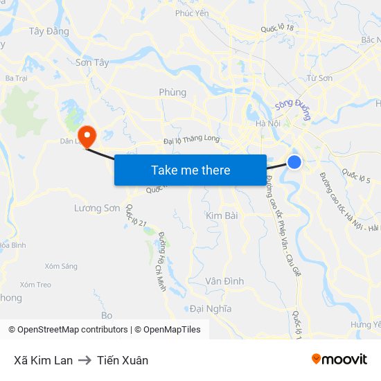 Xã Kim Lan to Tiến Xuân map