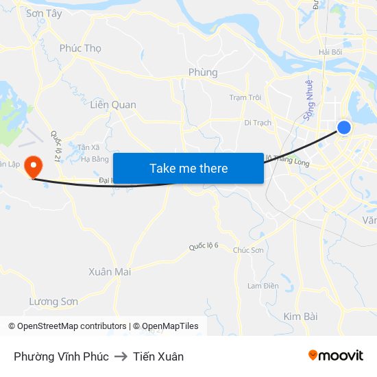 Phường Vĩnh Phúc to Tiến Xuân map