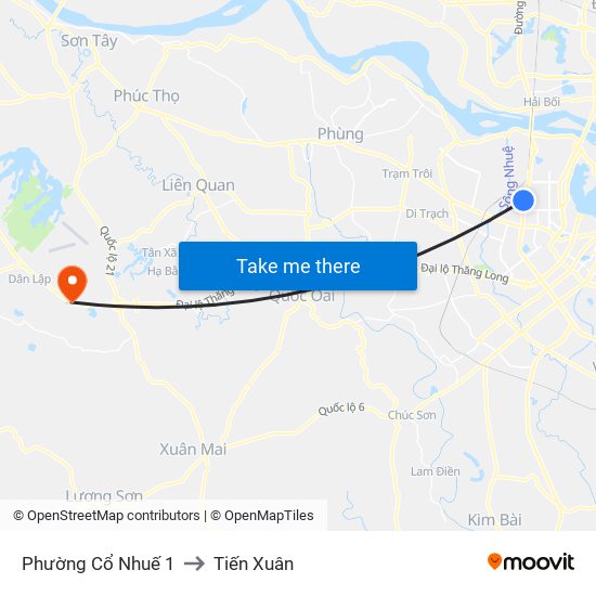 Phường Cổ Nhuế 1 to Tiến Xuân map