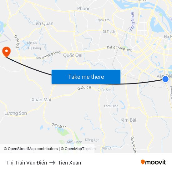 Thị Trấn Văn Điển to Tiến Xuân map