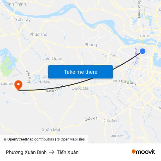 Phường Xuân Đỉnh to Tiến Xuân map