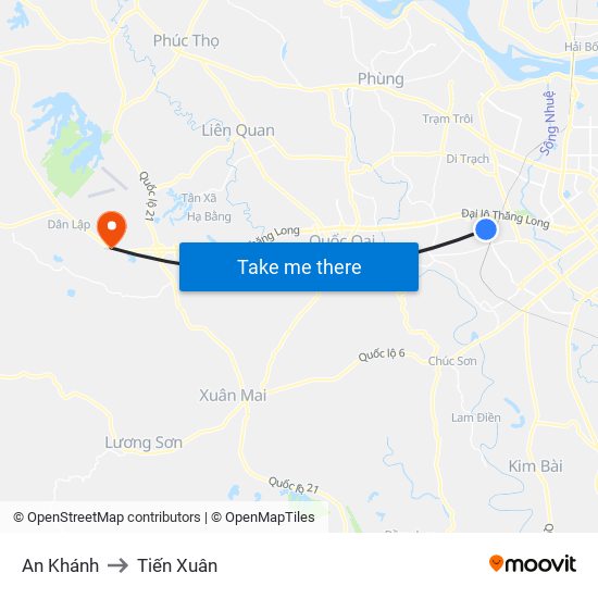 An Khánh to Tiến Xuân map