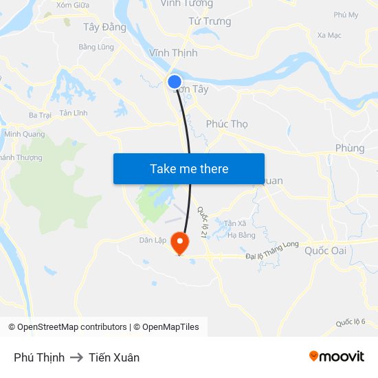 Phú Thịnh to Tiến Xuân map
