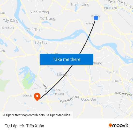 Tự Lập to Tiến Xuân map