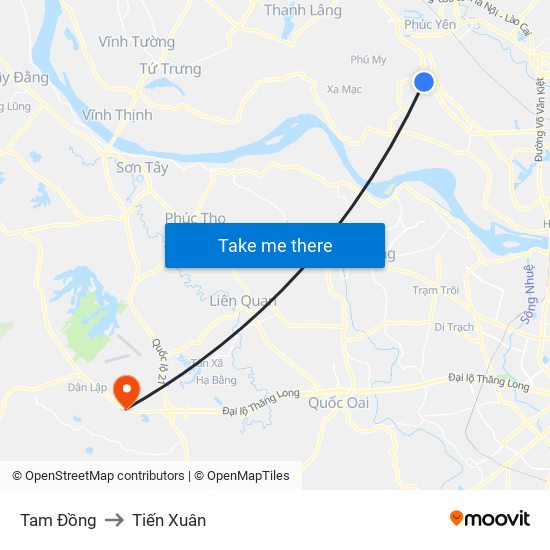 Tam Đồng to Tiến Xuân map