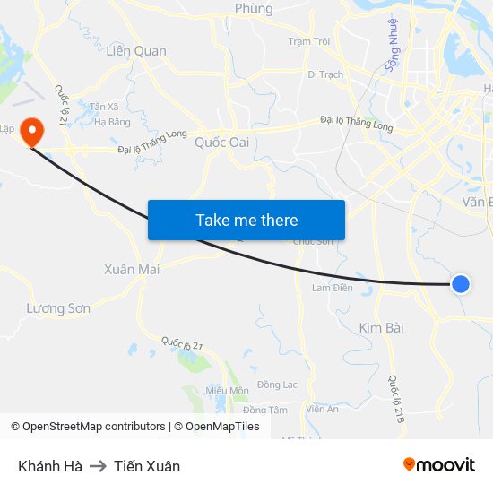 Khánh Hà to Tiến Xuân map