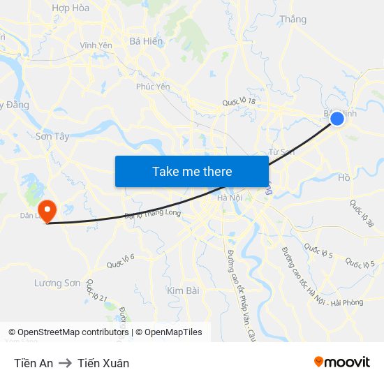 Tiền An to Tiến Xuân map