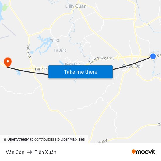 Vân Côn to Tiến Xuân map