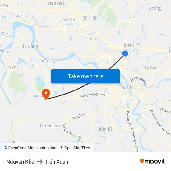 Nguyên Khê to Tiến Xuân map