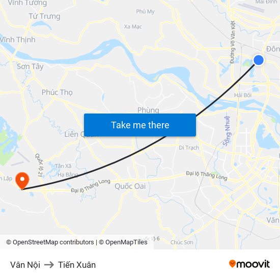 Vân Nội to Tiến Xuân map