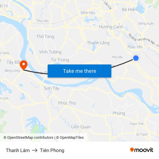 Thanh Lâm to Tiên Phong map