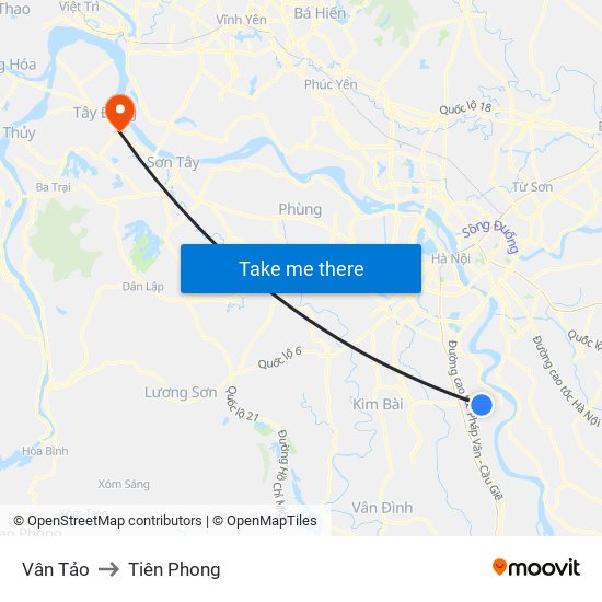 Vân Tảo to Tiên Phong map