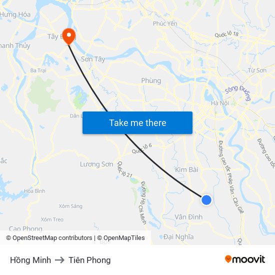 Hồng Minh to Tiên Phong map