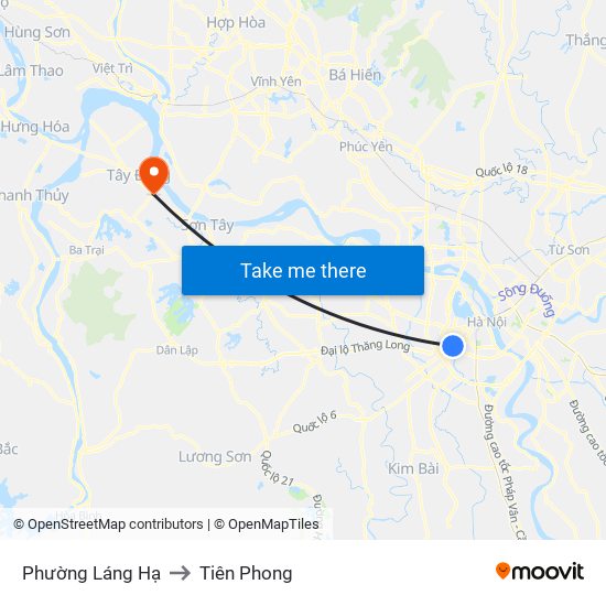 Phường Láng Hạ to Tiên Phong map
