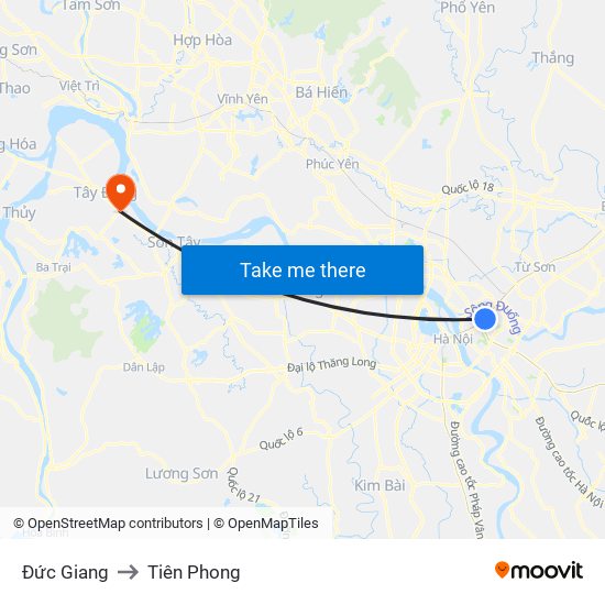 Đức Giang to Tiên Phong map