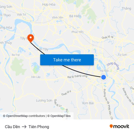Cầu Dền to Tiên Phong map