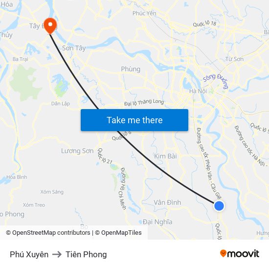 Phú Xuyên to Tiên Phong map