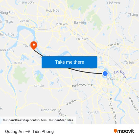 Quảng An to Tiên Phong map