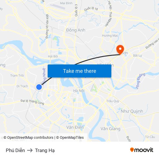 Phú Diễn to Trang Hạ map