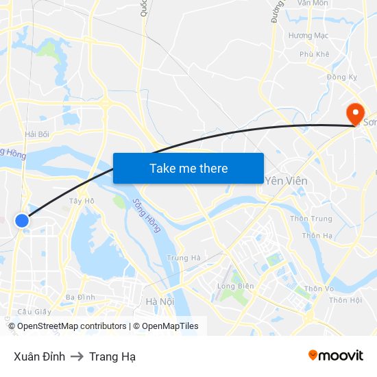 Xuân Đỉnh to Trang Hạ map