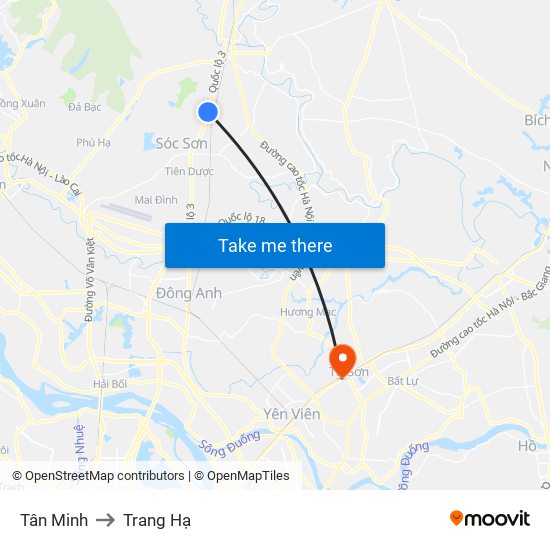 Tân Minh to Trang Hạ map