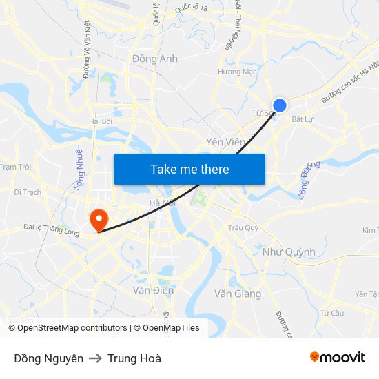 Đồng Nguyên to Trung Hoà map