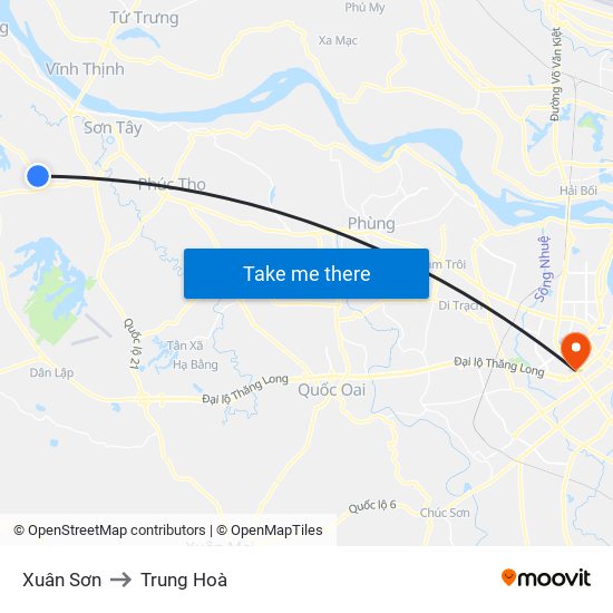 Xuân Sơn to Trung Hoà map