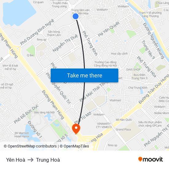 Yên Hoà to Trung Hoà map