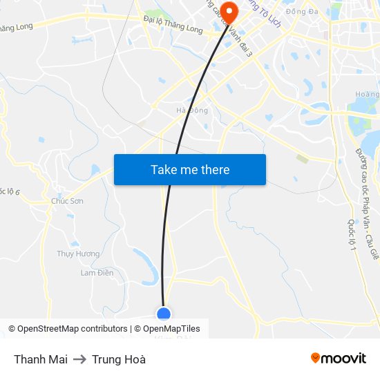 Thanh Mai to Trung Hoà map