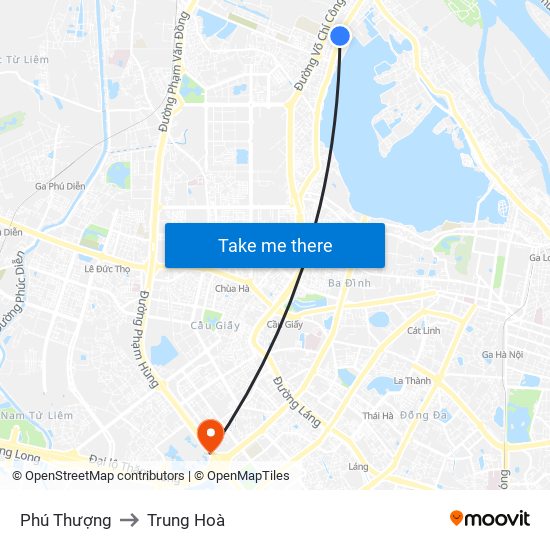 Phú Thượng to Trung Hoà map