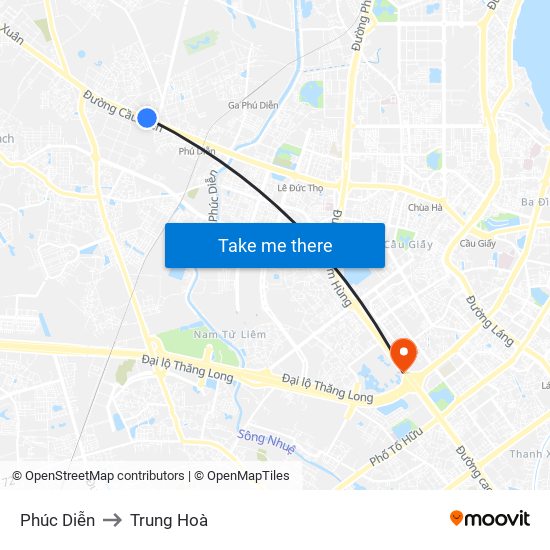 Phúc Diễn to Trung Hoà map